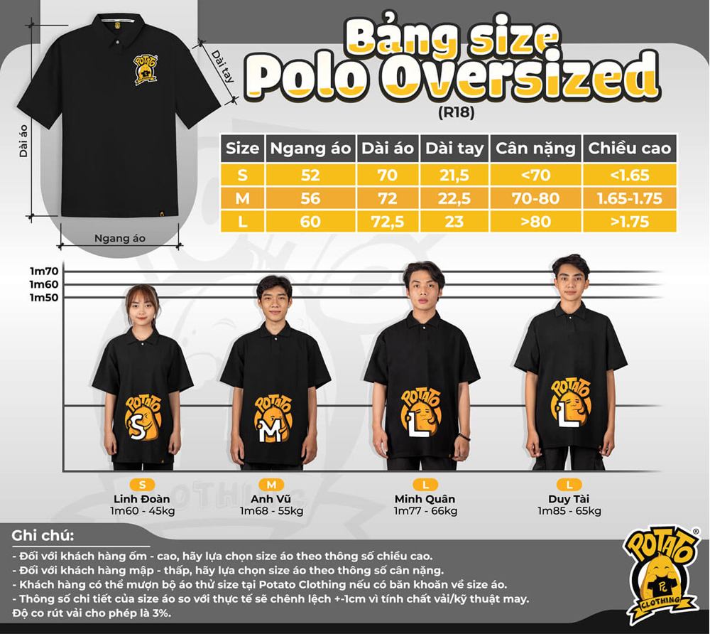 Bảng size áo polo Oversized