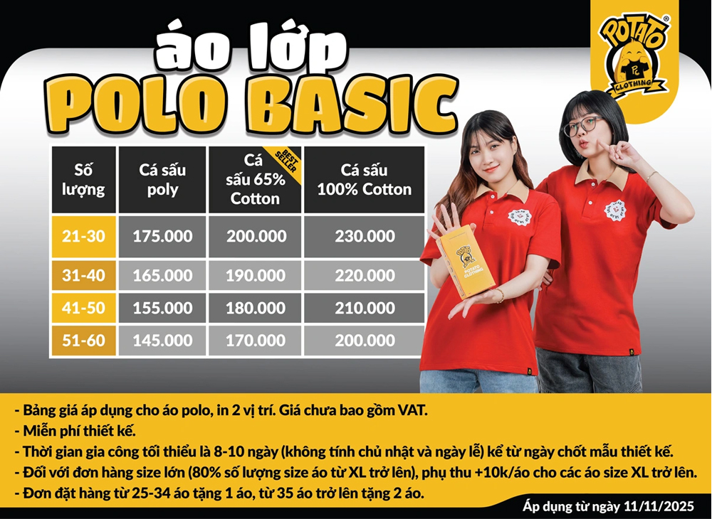 Bảng giá áo lớp polo Basic