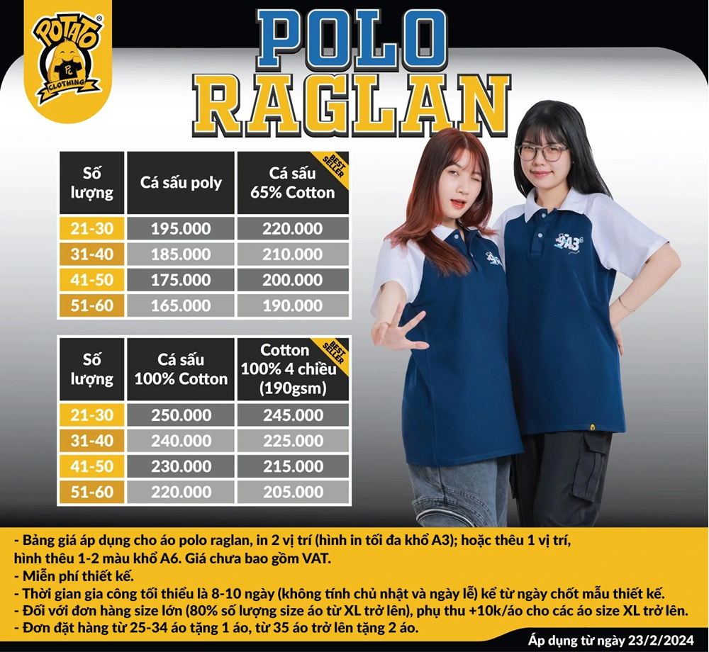 Bảng giá áo polo Raglan
