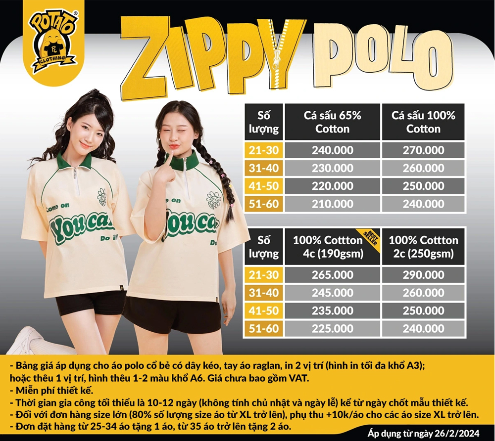 Bảng giá áo lớp Zippy Polo