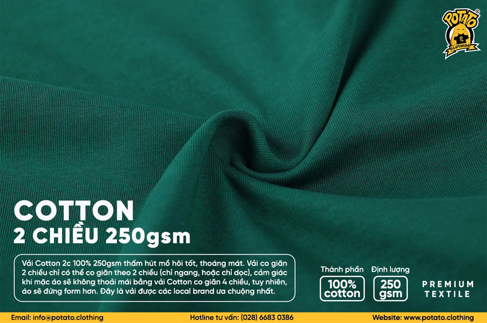 Vải cotton 2 chiều 250gsm may áo lớp sơ mi