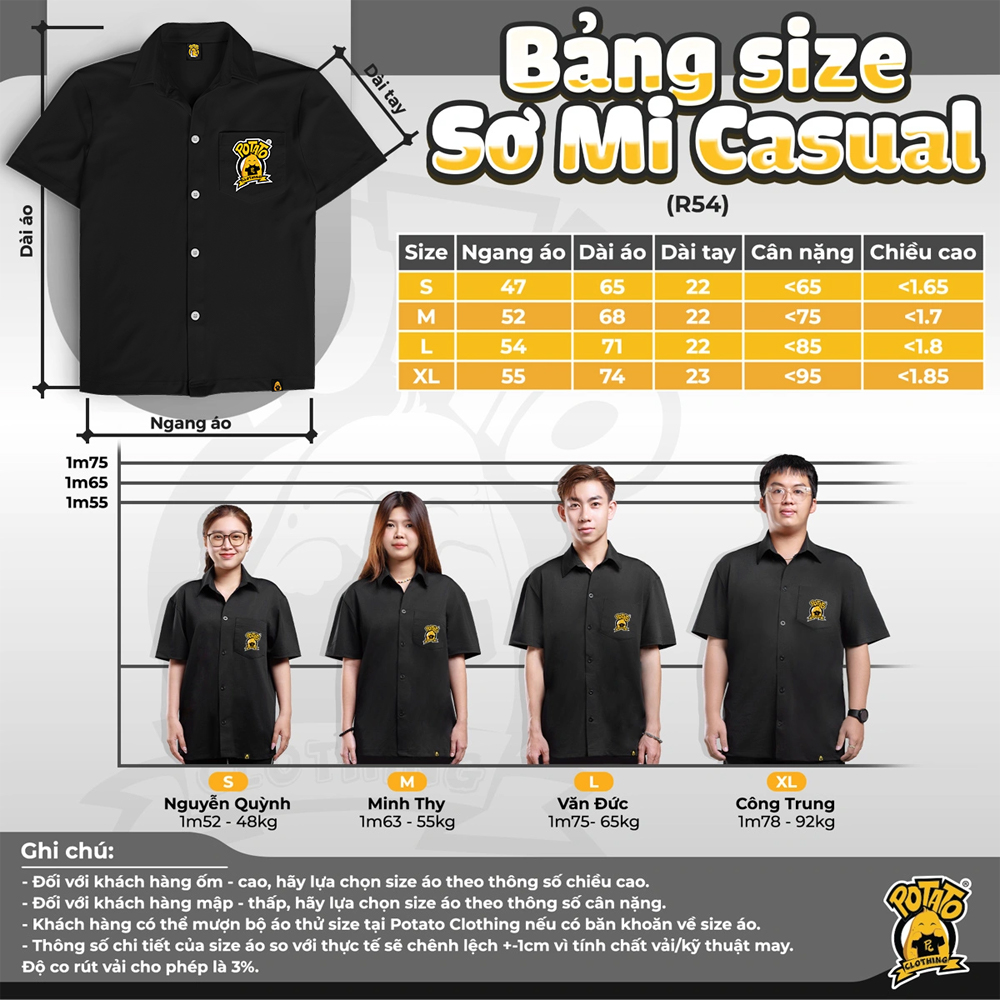 Bảng size áo lớp sơ mi Potato Clothing 2