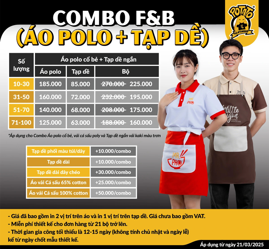 Bảng giá combo đồng phục F&B 2 tại Potato Clothing