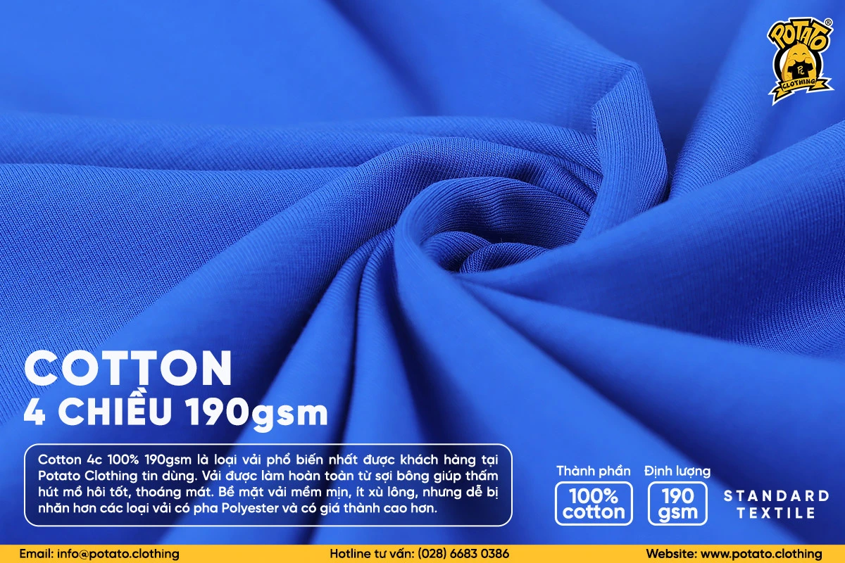 Vải cotton 100% 190gsm Potato Clothing