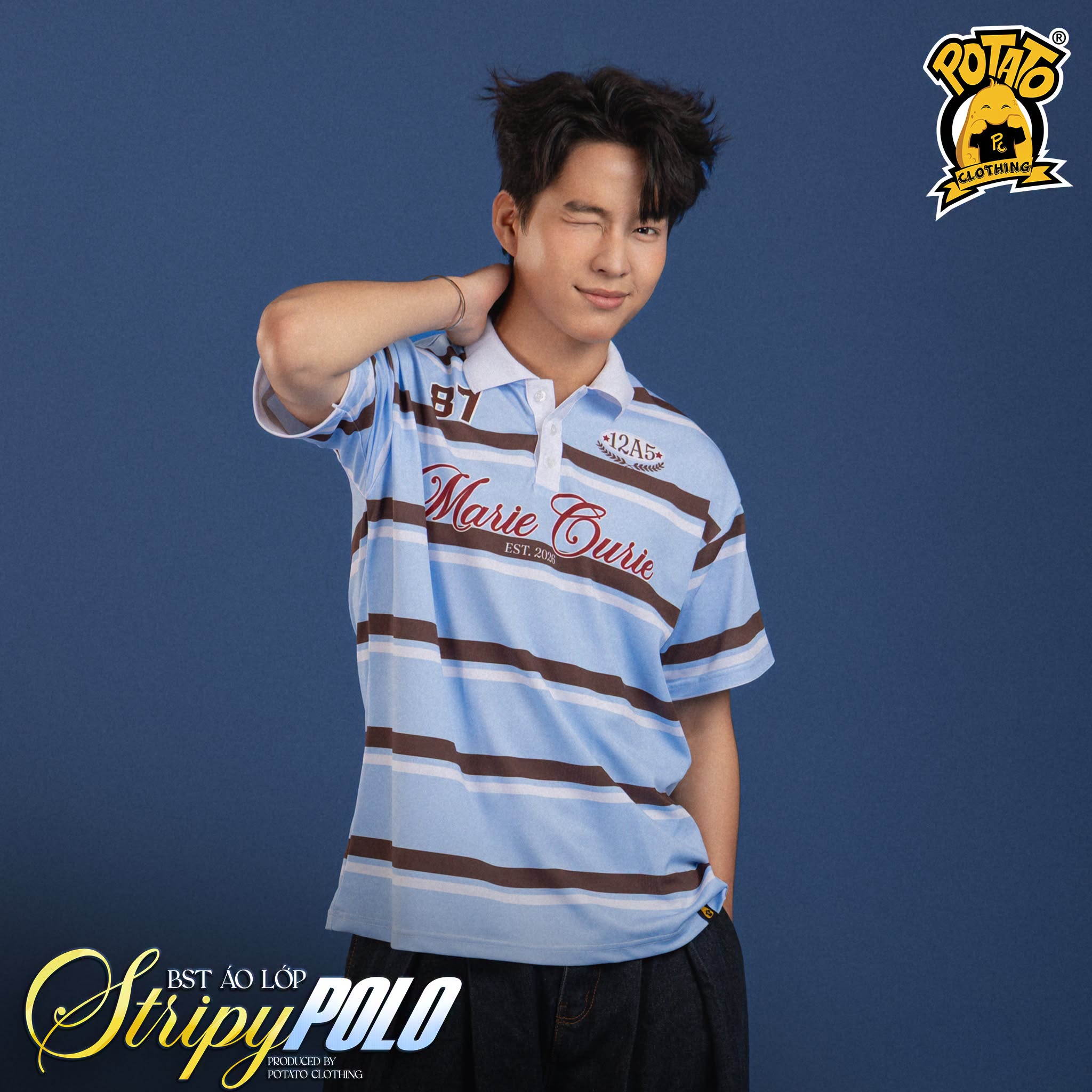 BST Áo lớp Stripy Polo sọc xanh dương