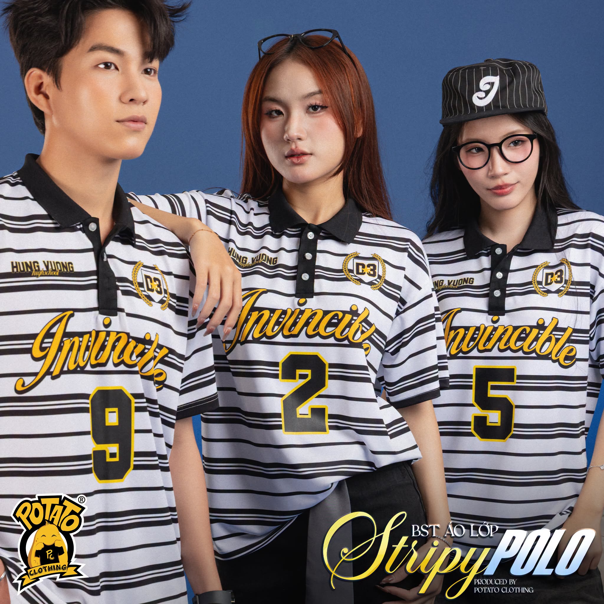 BST Áo lớp Stripy Polo sọc đen