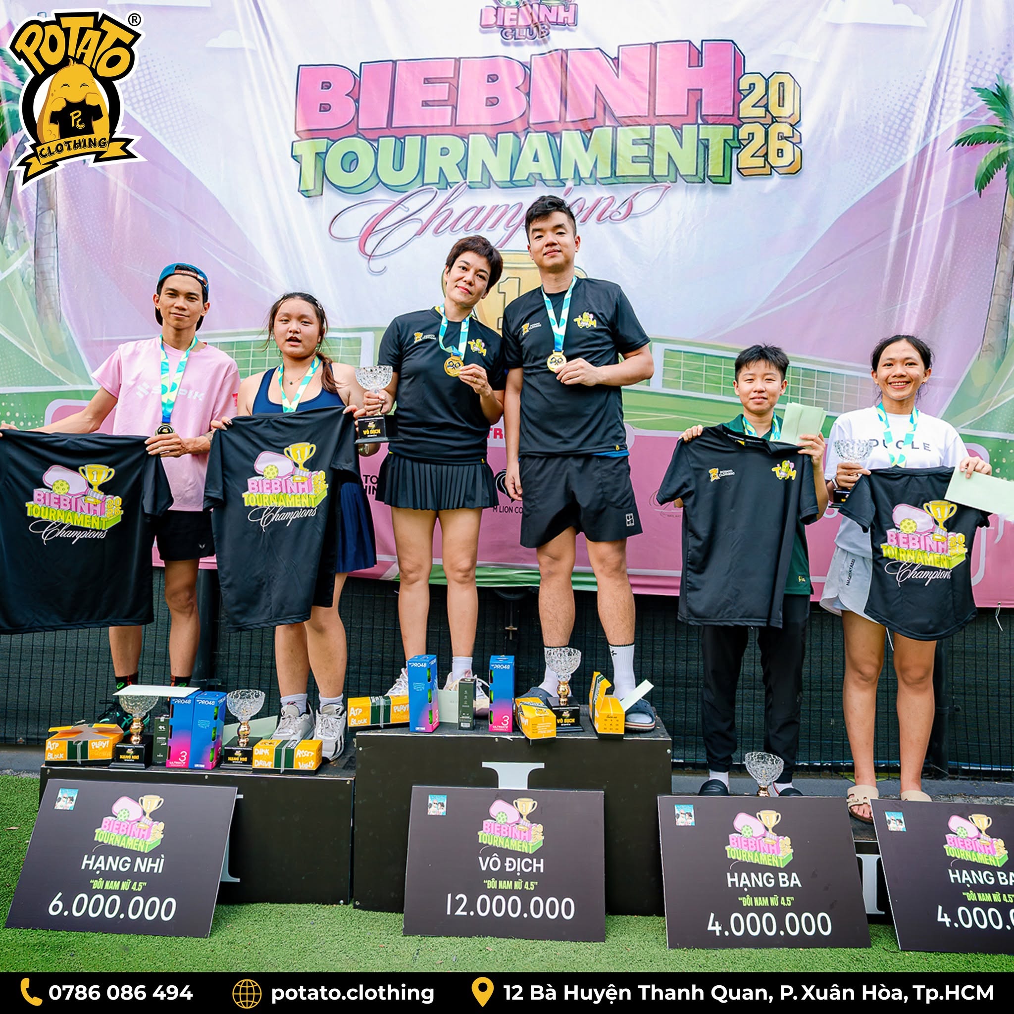 Đồng phục áo thun pickleball BieBinh Tournament Champions