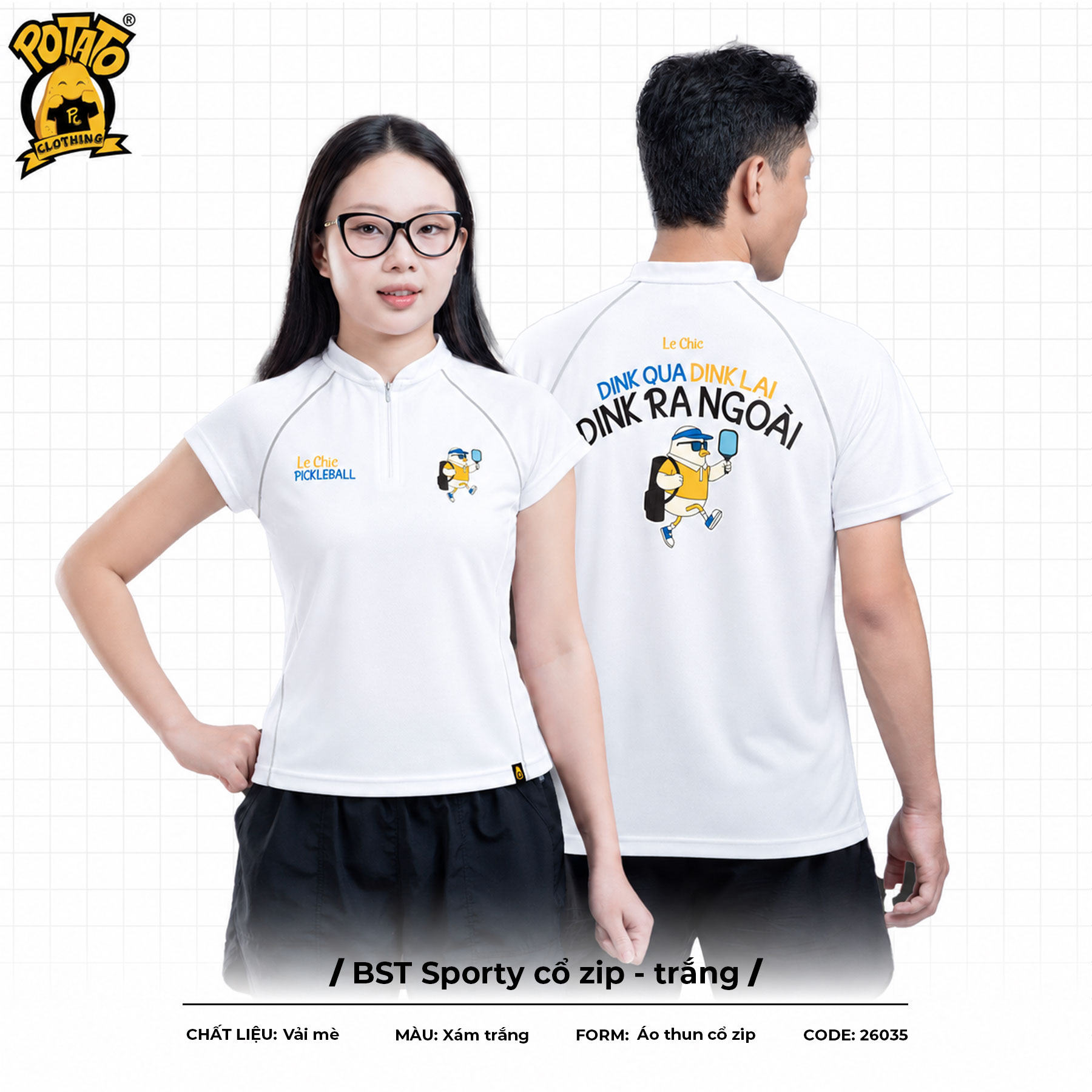 BST Đồng phục Pickleball Sporty Zip Trắng