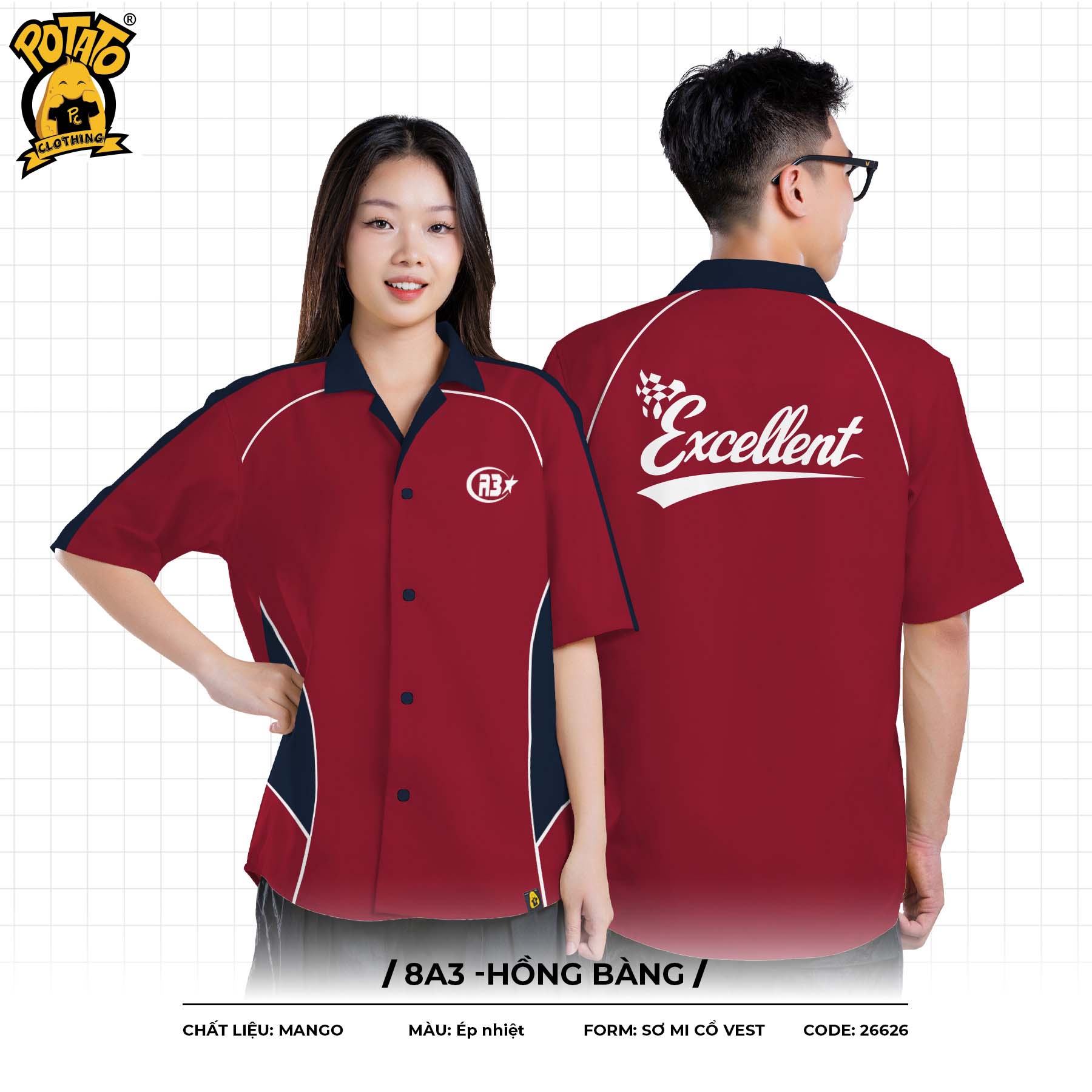 ÁO LỚP SƠ MI 8A3 - HỒNG BÀNG
