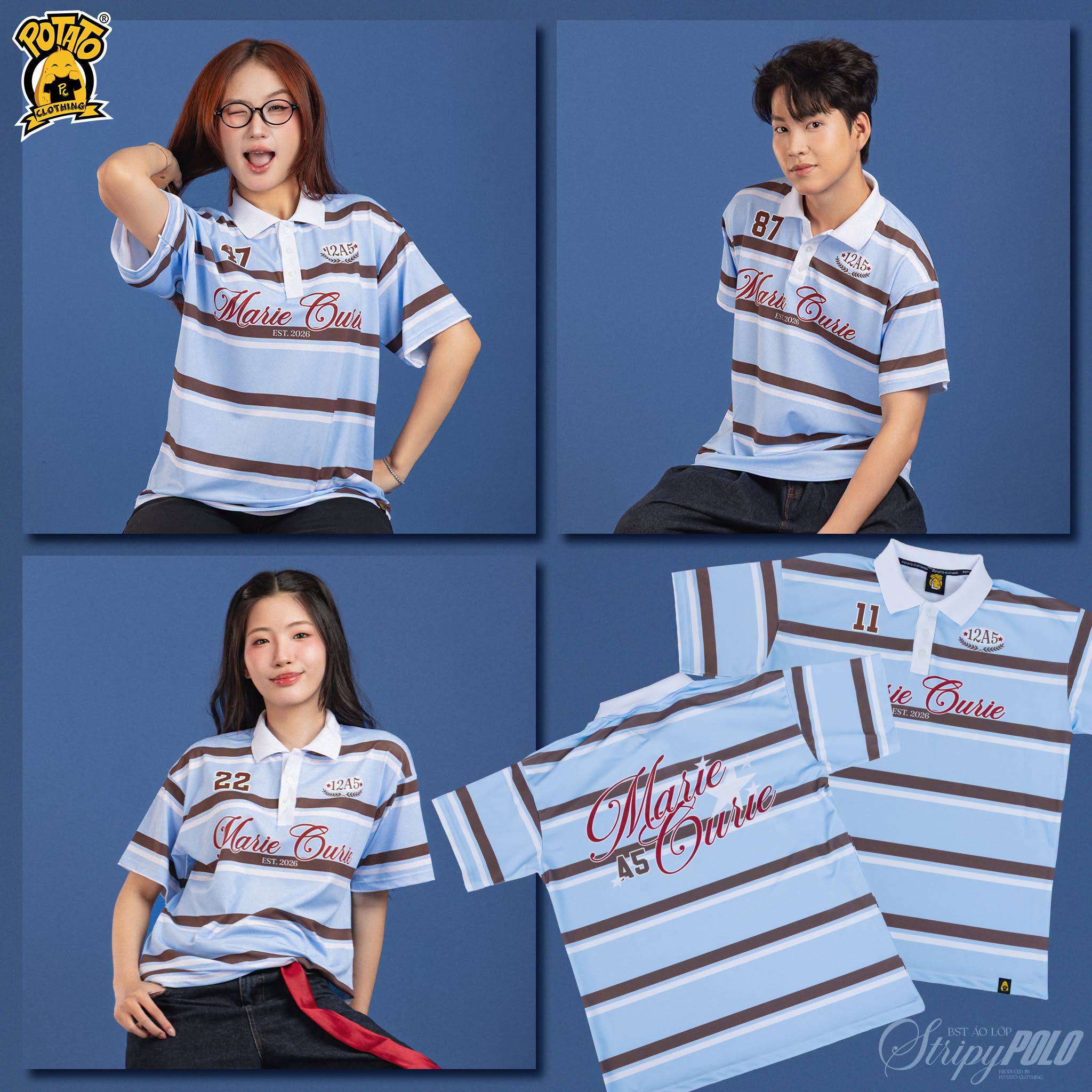 BST Áo lớp Stripy Polo sọc xanh dương