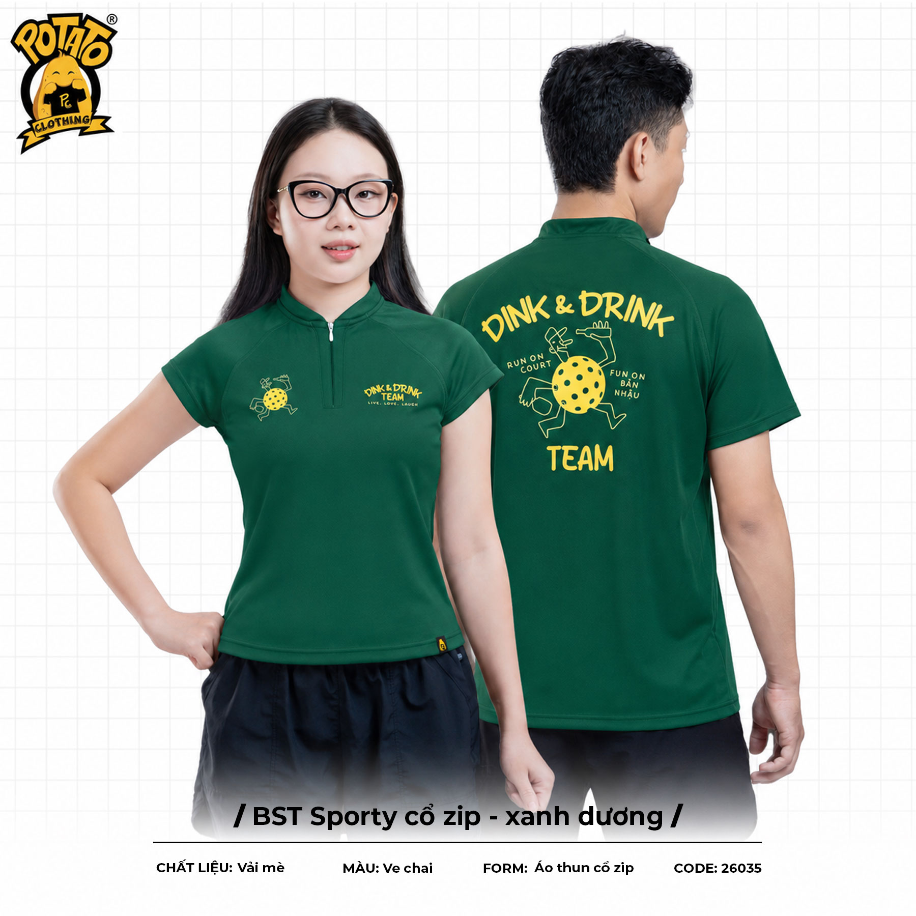 BST Đồng phục Pickleball Sporty Zip Xanh Lá