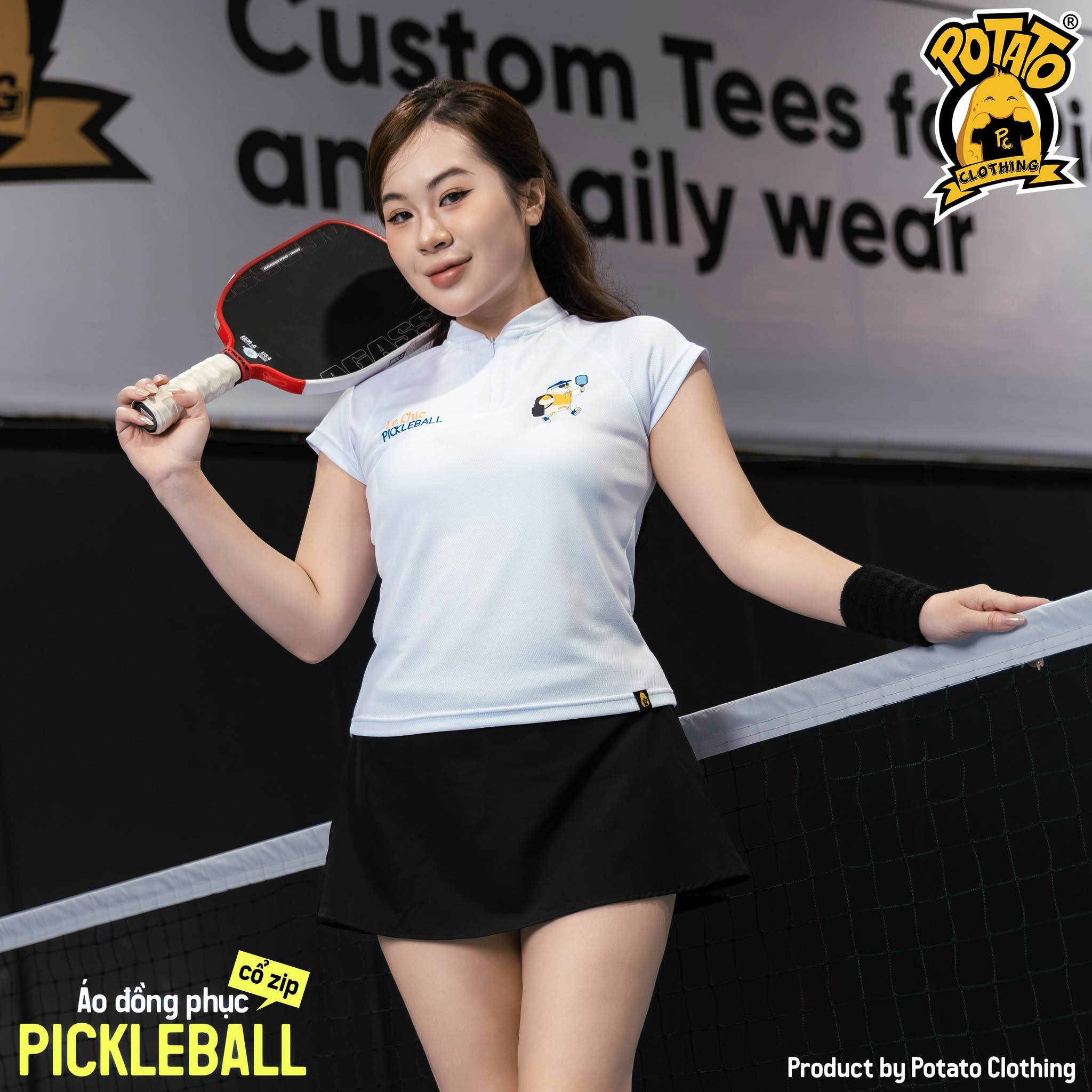 BST Đồng phục Pickleball Sporty Zip Trắng