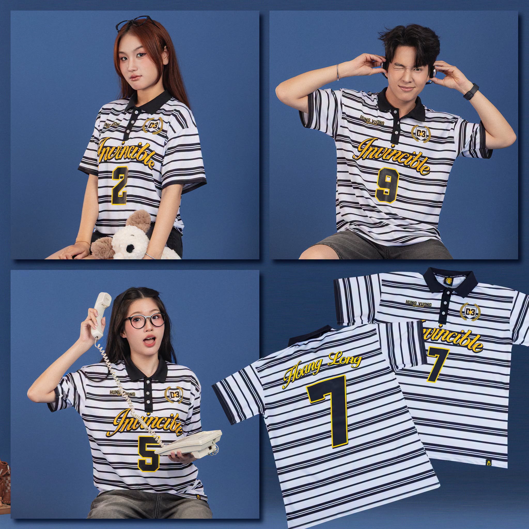 BST Áo lớp Stripy Polo sọc đen