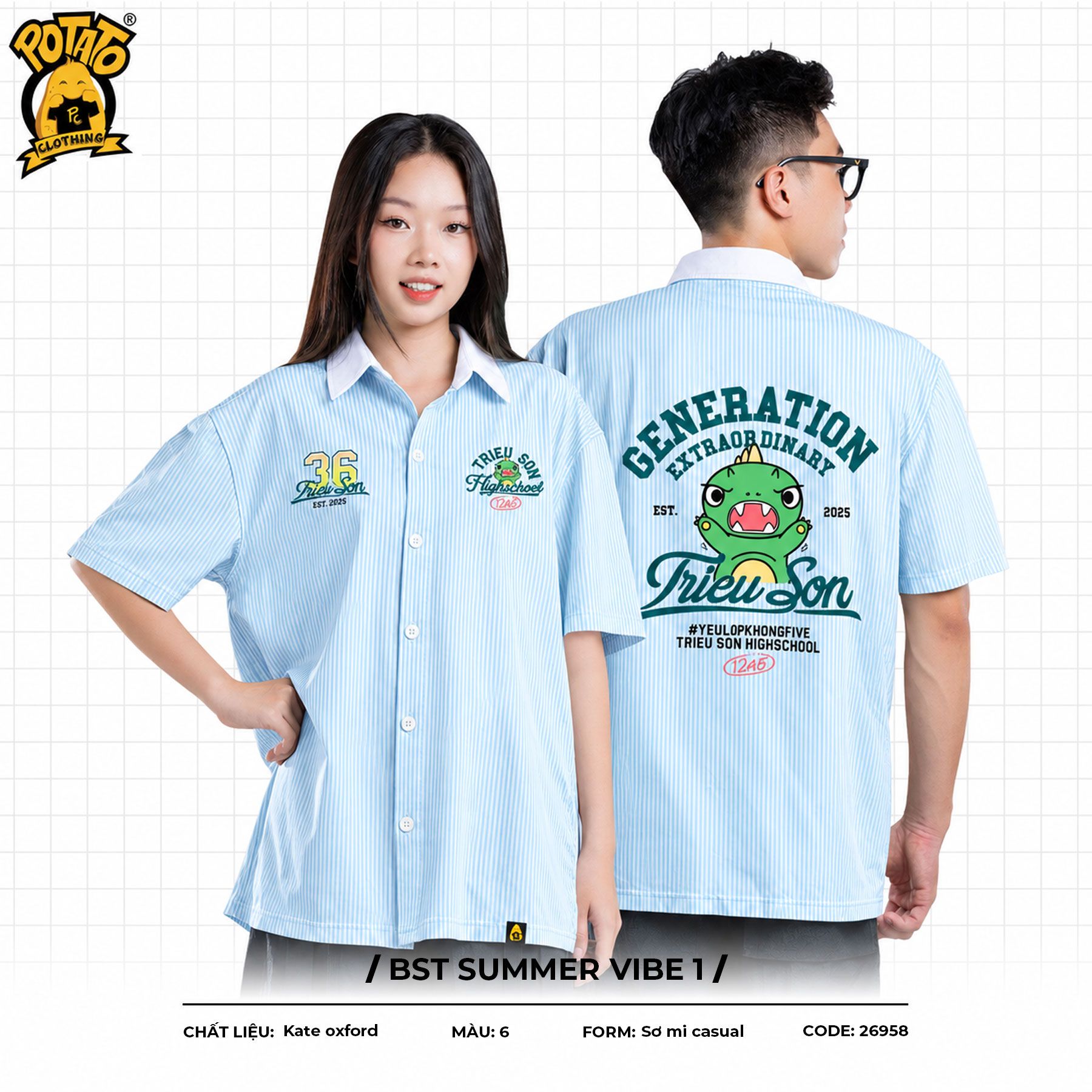 BST Áo lớp sơ mi Summer Vibe Xanh Dương