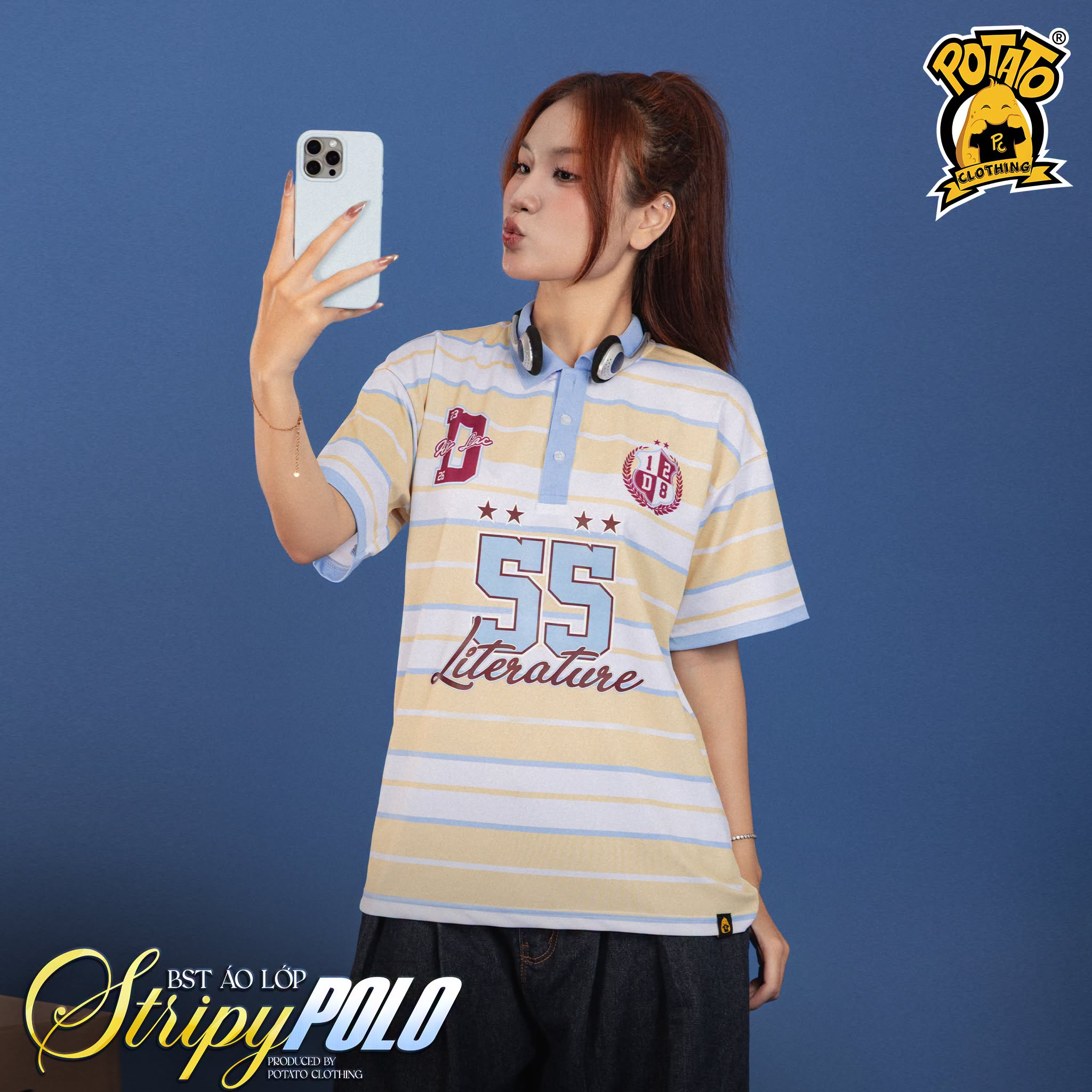 BST Áo lớp Stripy Polo sọc vàng