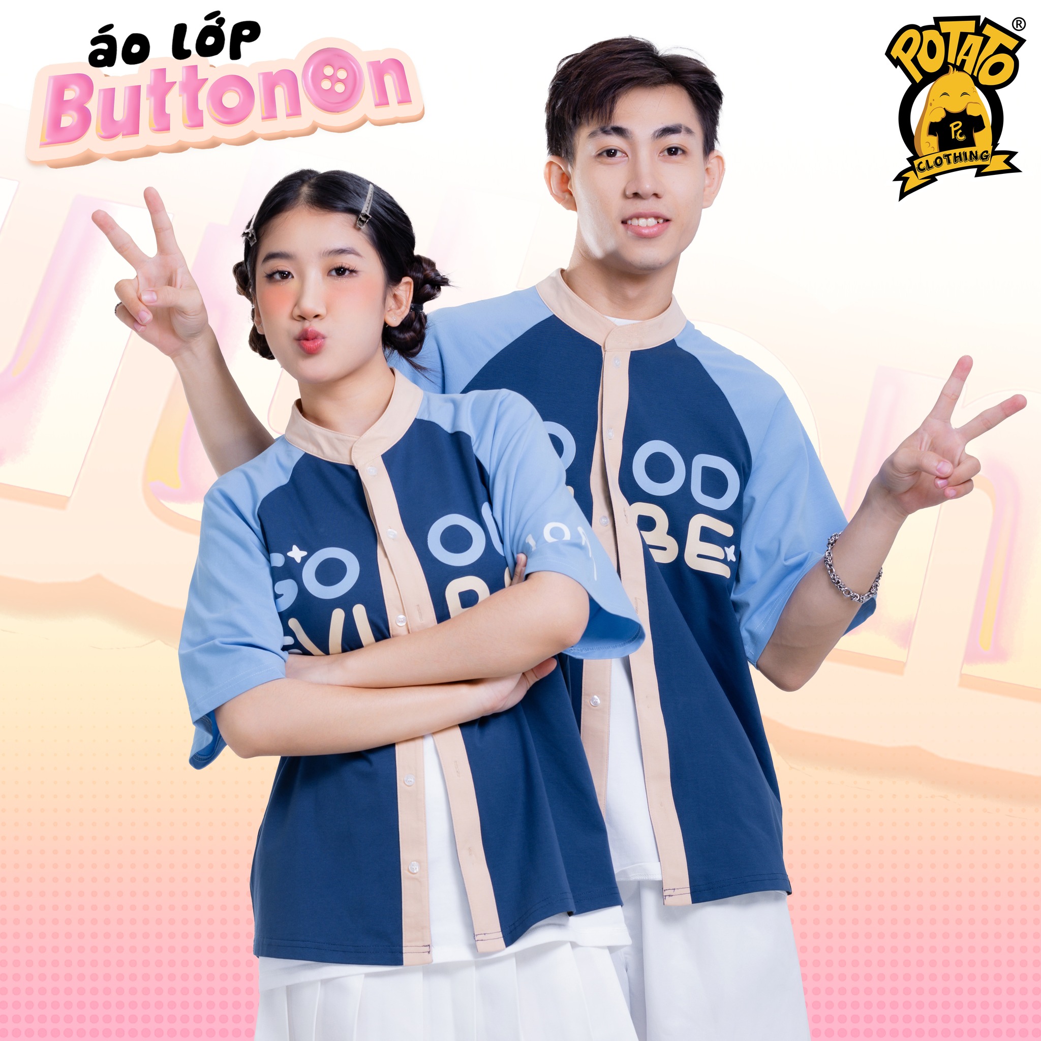 Áo Lớp Sơ Mi Cổ Trụ - Xanh Dương
