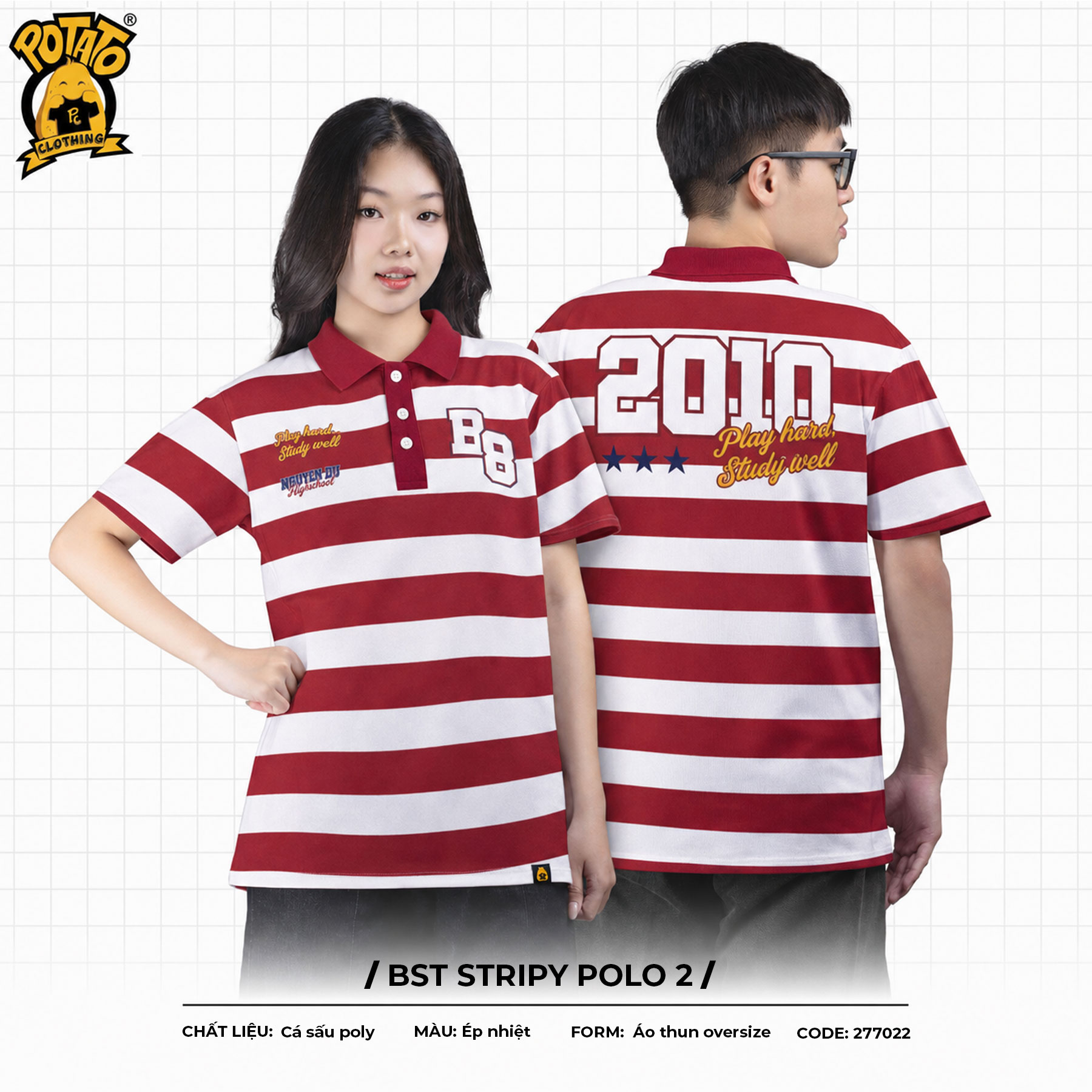 BST Áo lớp Stripy Polo sọc đỏ