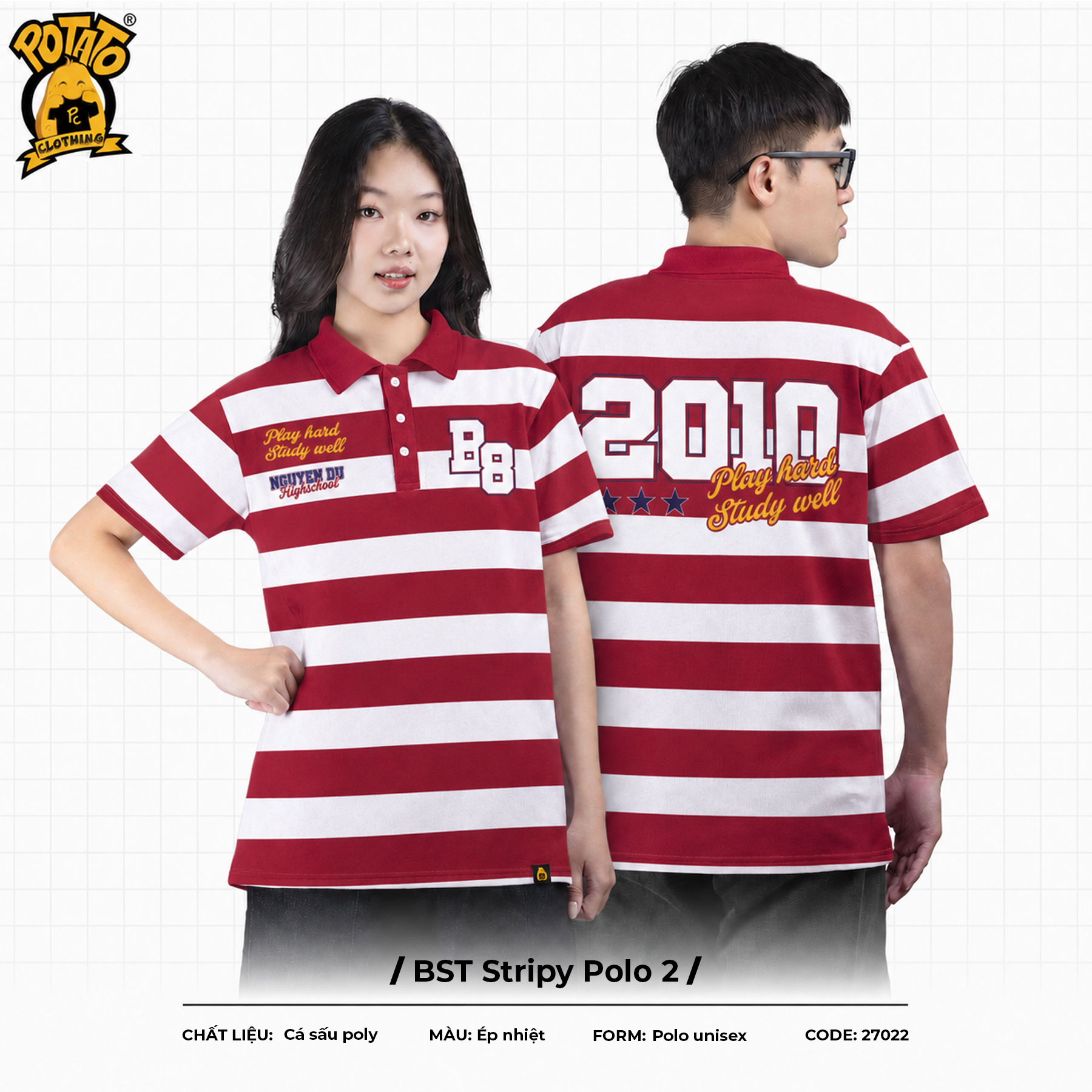 BST Áo lớp Stripy Polo sọc đỏ
