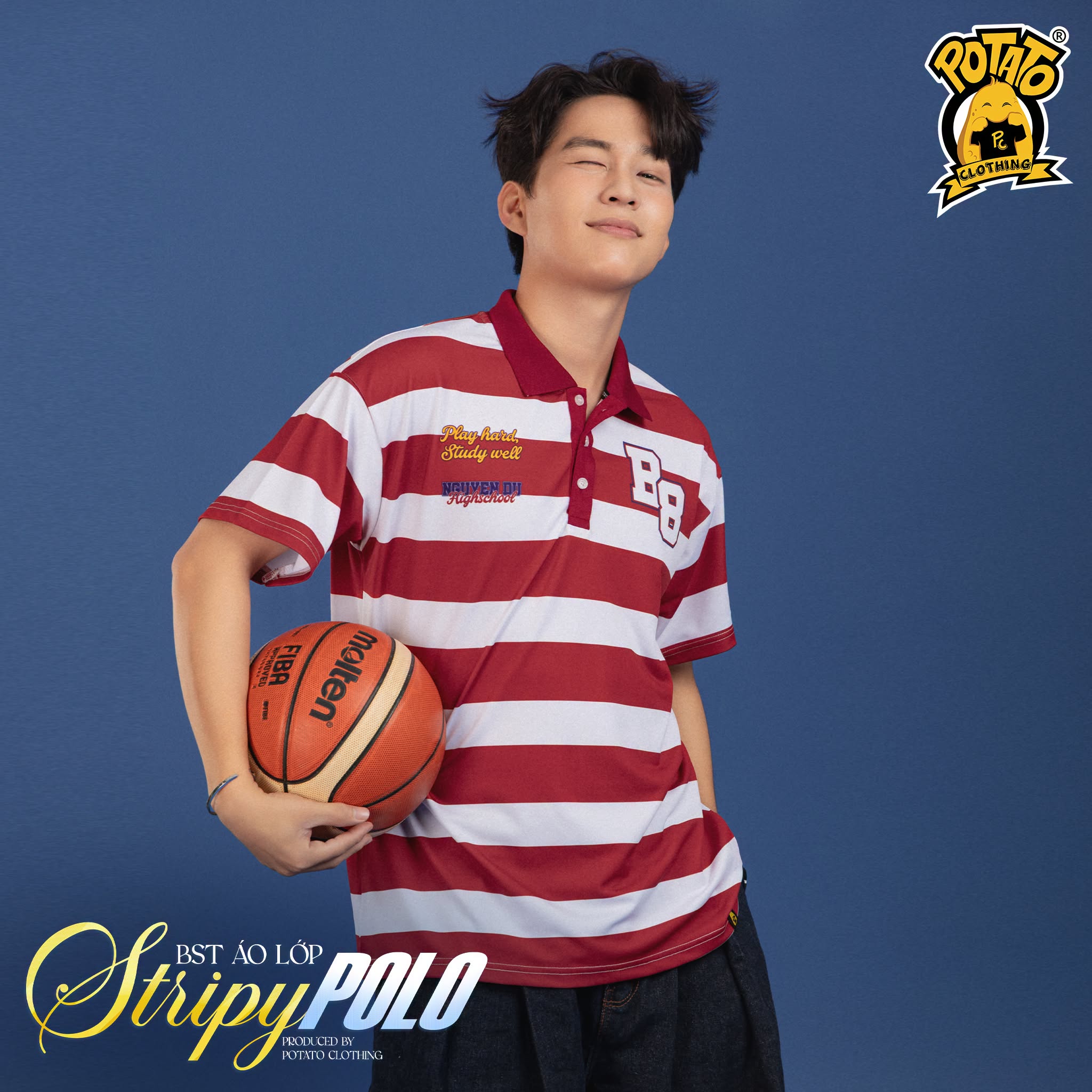 BST Áo lớp Stripy Polo sọc đỏ