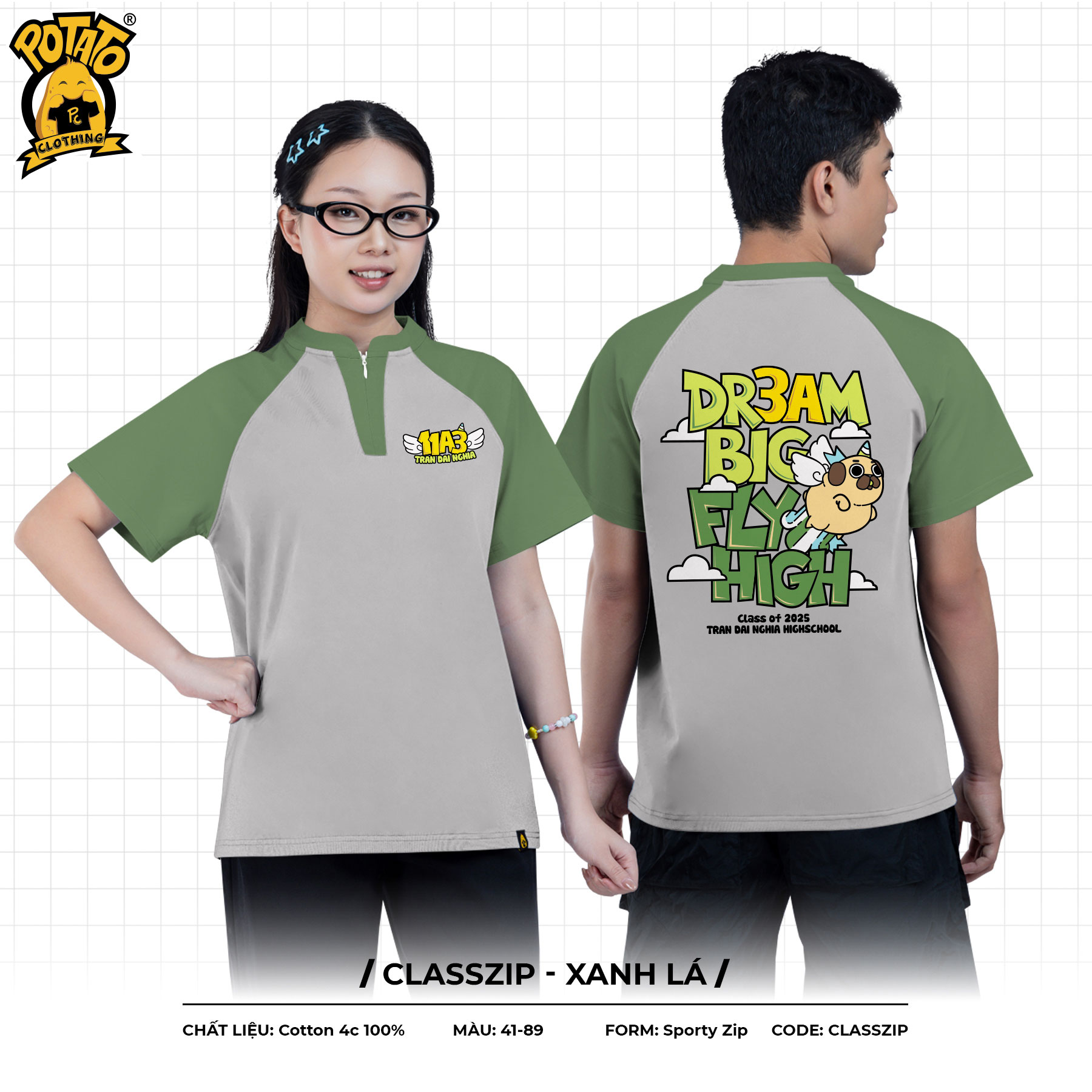 BST ÁO LỚP CLASSZIP XÁM XANH LÁ