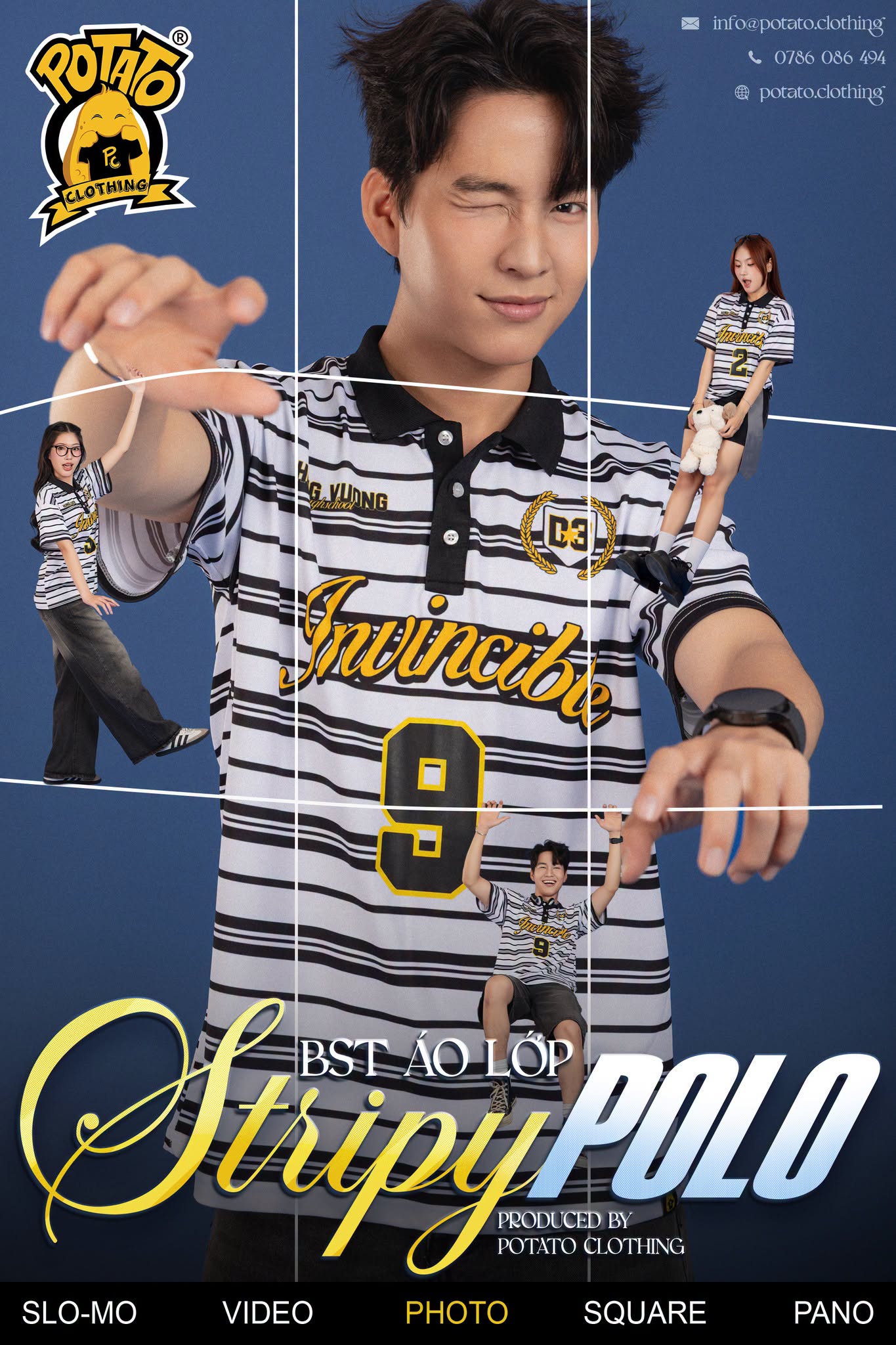 BST Áo lớp Stripy Polo sọc đen