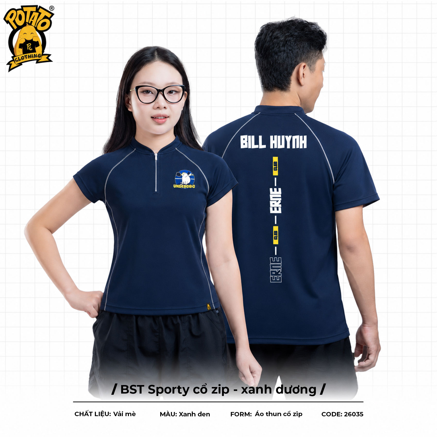 BST Đồng phục Pickleball Sporty Zip Xanh Dương
