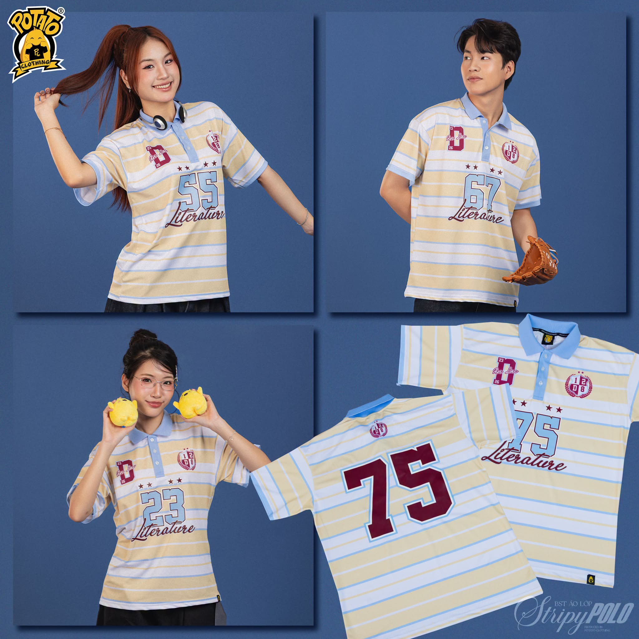 BST Áo lớp Stripy Polo sọc vàng