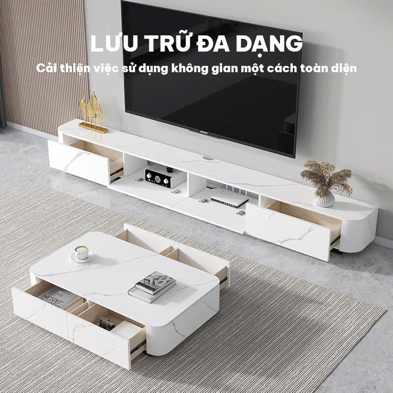 Kệ Tivi Hiện Đại Mặt Vân Đá Trắng Sang Trọng