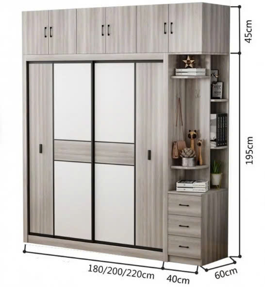 Tủ Quần Áo Cửa Lùa Hiện Đại Kèm Kệ Trang Trí Đa Năng