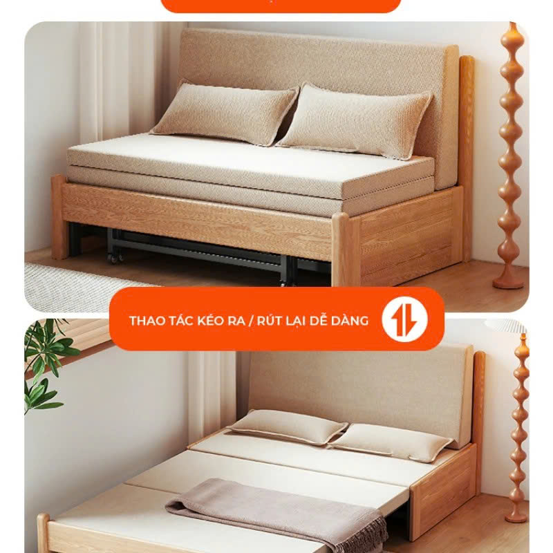 Giường Sofa Kéo Đa Năng Gỗ Tự Nhiên Hiện Đại