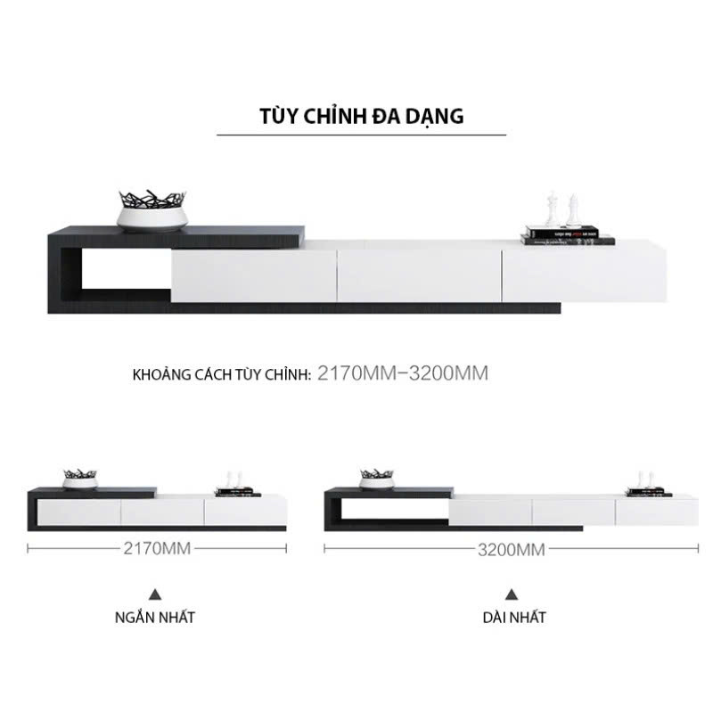 Kệ Tivi Hiện Đại MDF Phủ Melamine Màu Trắng