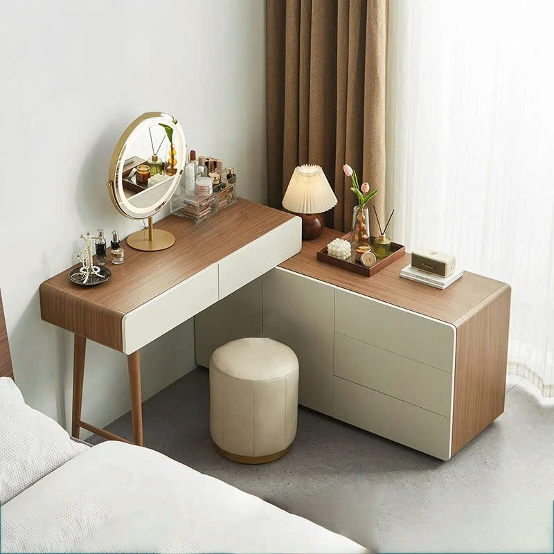 Bàn Trang Điểm Chữ L Hiện Đại Kèm Gương Tròn