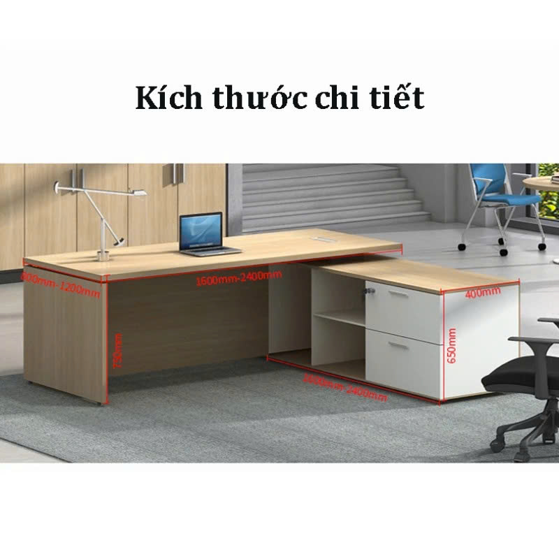 Bàn Giám Đốc Chữ L Gỗ Công Nghiệp Hiện Đại