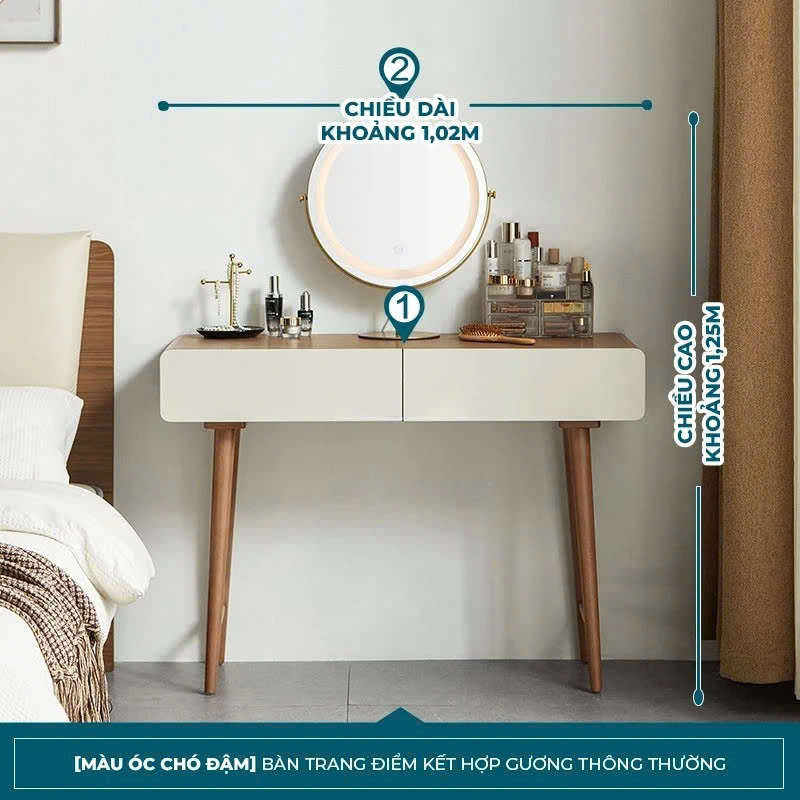 Bàn Trang Điểm Chữ L Hiện Đại Kèm Gương Tròn