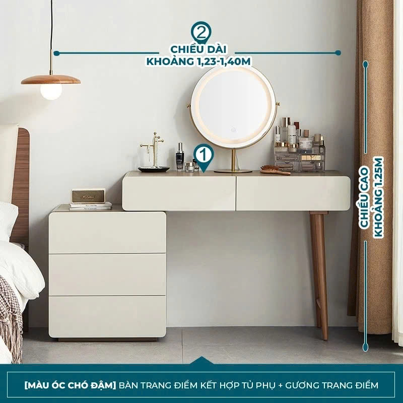 Bàn Trang Điểm Chữ L Hiện Đại Kèm Gương Tròn