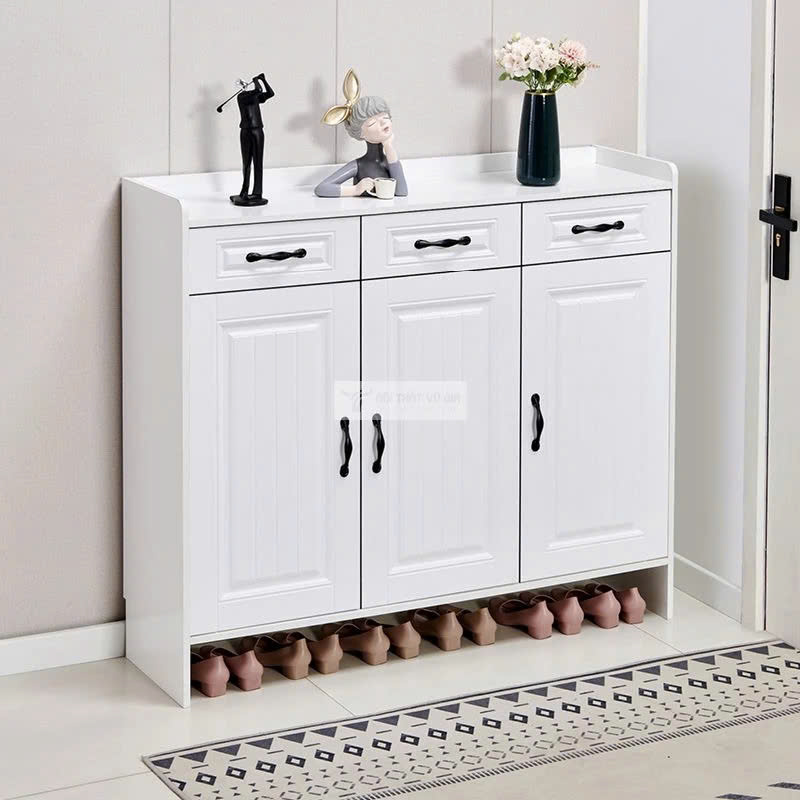 Tủ Giày Gỗ MDF Cao Cấp Màu Trắng Hiện Đại