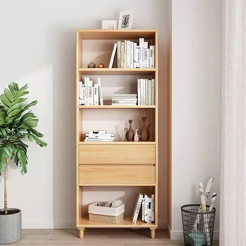 Kệ Sách Gỗ Tự Nhiên 4 Tầng Có Ngăn Kéo Hiện Đại