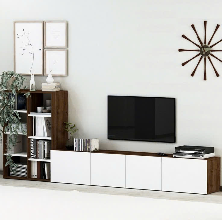 Kệ Tivi Gỗ Hiện Đại Kết Hợp Tủ Trang Trí