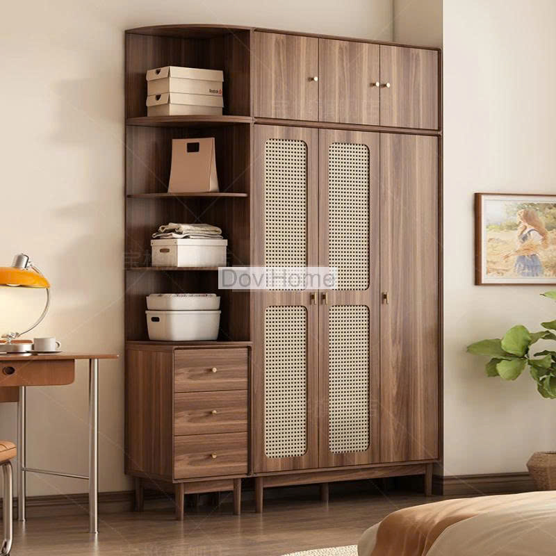 Tủ Quần Áo Gỗ Kết Hợp Mây Hiện Đại