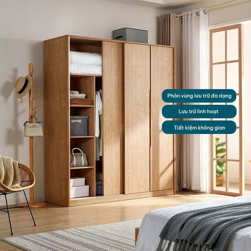 Tủ Quần Áo Gỗ Công Nghiệp Hiện Đại 3 Cánh Kèm Ngăn Tủ