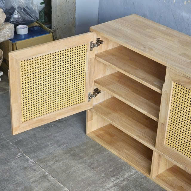 Tủ Giày Gỗ Tự Nhiên Cánh Mây Đan 2 Ngăn