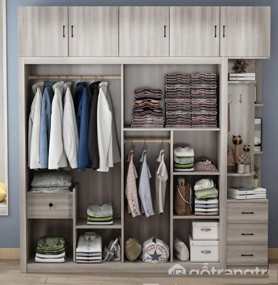 Tủ Quần Áo Cửa Lùa Hiện Đại Kèm Kệ Trang Trí Đa Năng