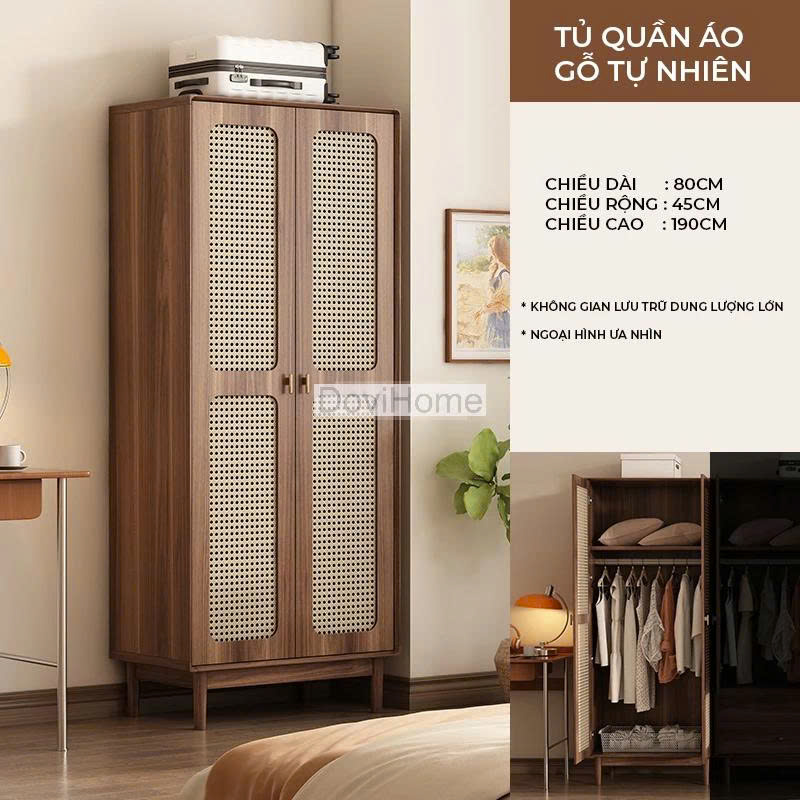 Tủ Quần Áo Gỗ Kết Hợp Mây Hiện Đại