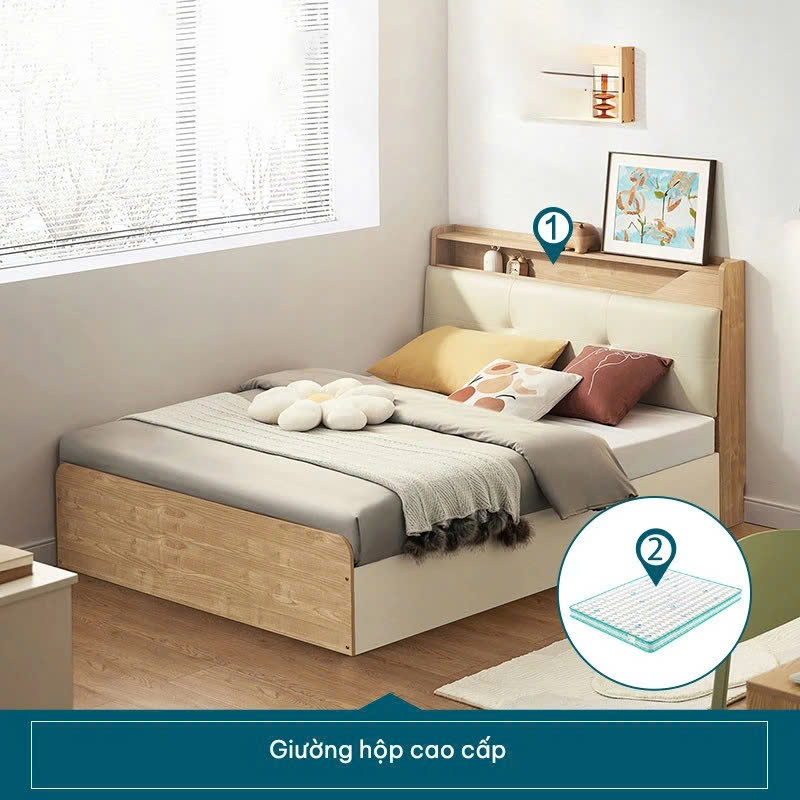 Giường Ngủ Hiện Đại Đầu Bọc Nệm Gỗ Tự Nhiên
