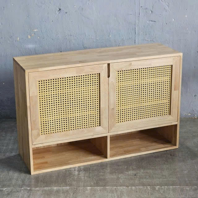 Tủ Giày Gỗ Tự Nhiên Cánh Mây Đan 2 Ngăn