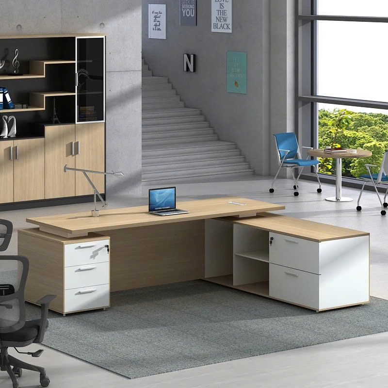 Bàn Giám Đốc Chữ L Gỗ Công Nghiệp Hiện Đại