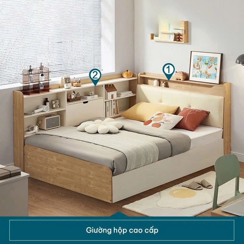 Giường Ngủ Hiện Đại Đầu Bọc Nệm Gỗ Tự Nhiên