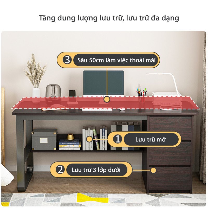 Bàn làm việc chân kim loại đi kèm tủ để đồ tiện lợi BLV03