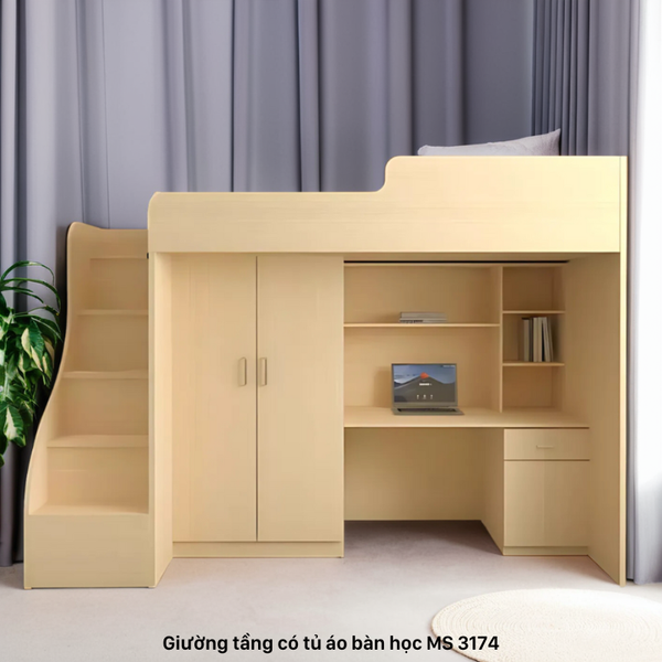 Giường Tầng Thông Minh Kết Hợp Bàn Học Và Tủ Áo GT174