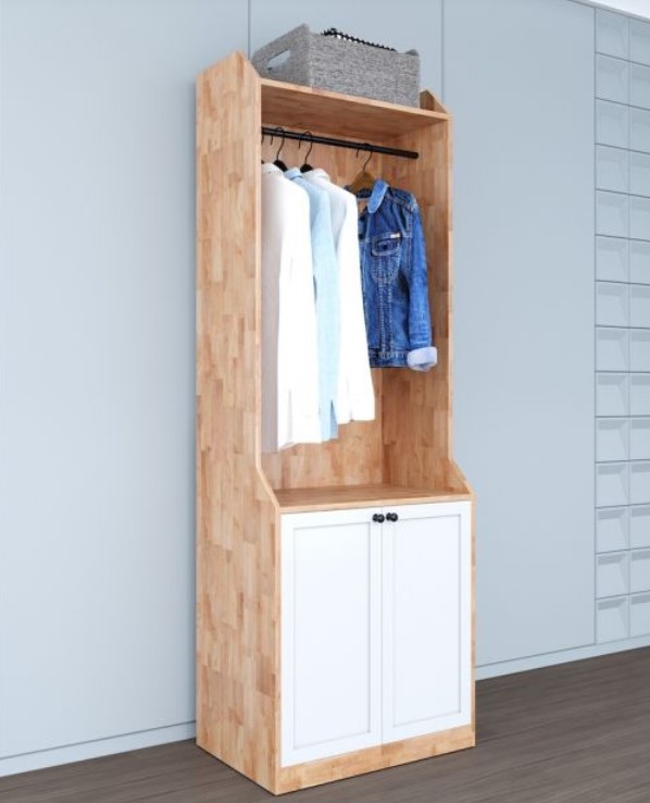 Tủ Quần Áo Gỗ Thông Có Kệ Treo Và Tủ Đựng Dưới Hiện Đại